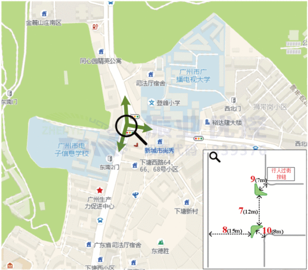 圖1 路口地理位置與行人過街圖