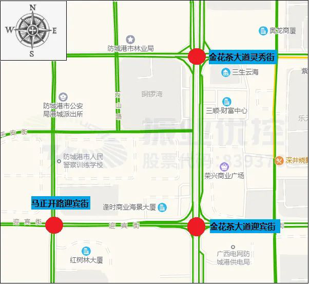圖1  三個路口地理位置圖