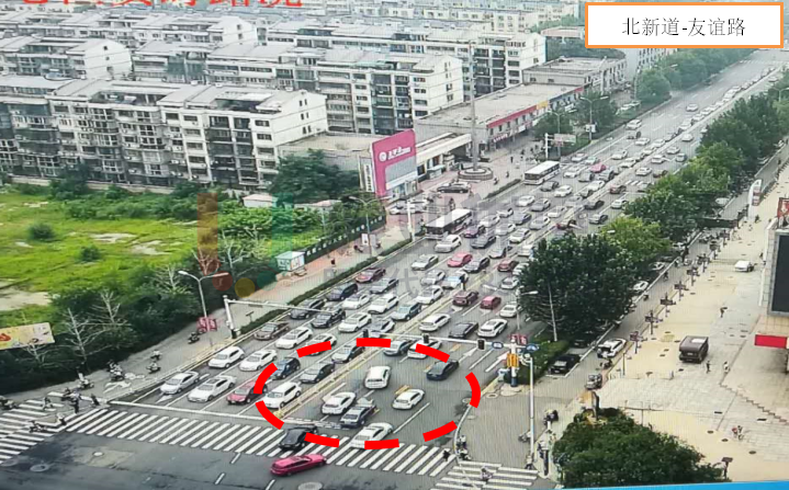 圖6 北新道-友誼路(路口1)雙借道左轉(zhuǎn)車道被回溢車輛占用