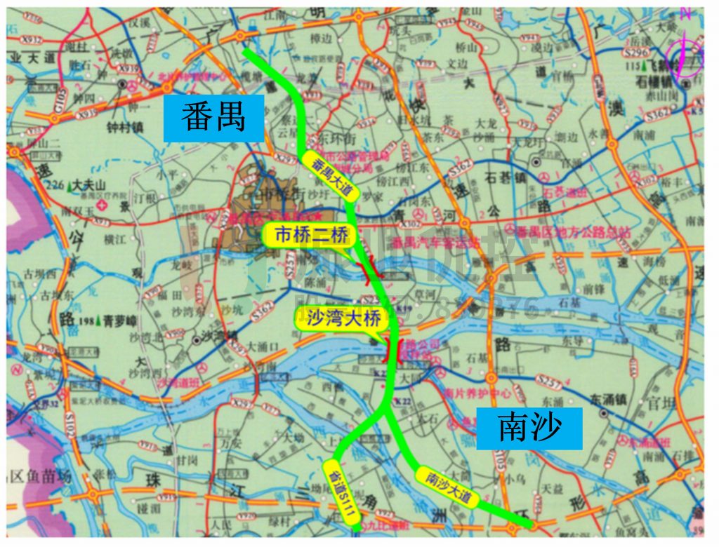 圖1 沙灣大橋、市橋二橋地理位置示意圖