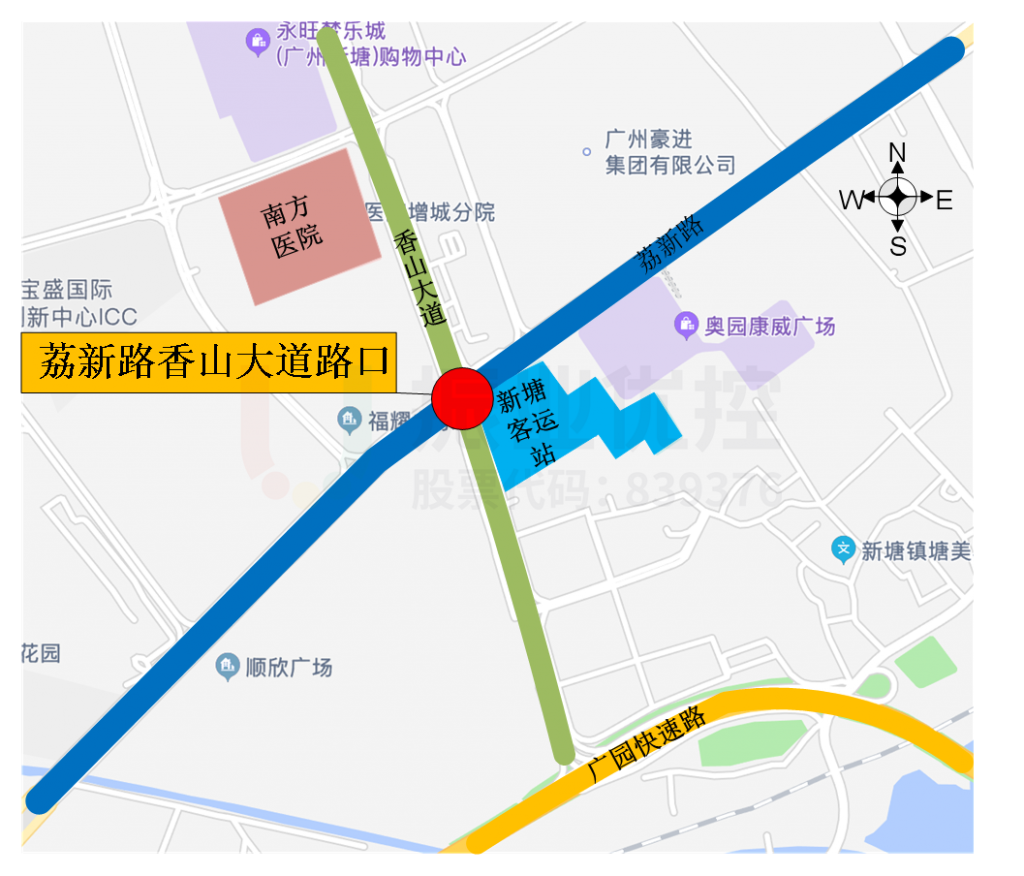 圖1 荔新路香山大道路口地理位置圖