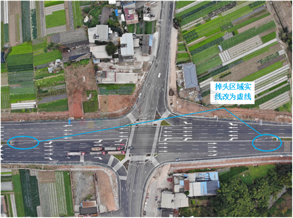 圖5 掉頭路段實(shí)線改為虛線